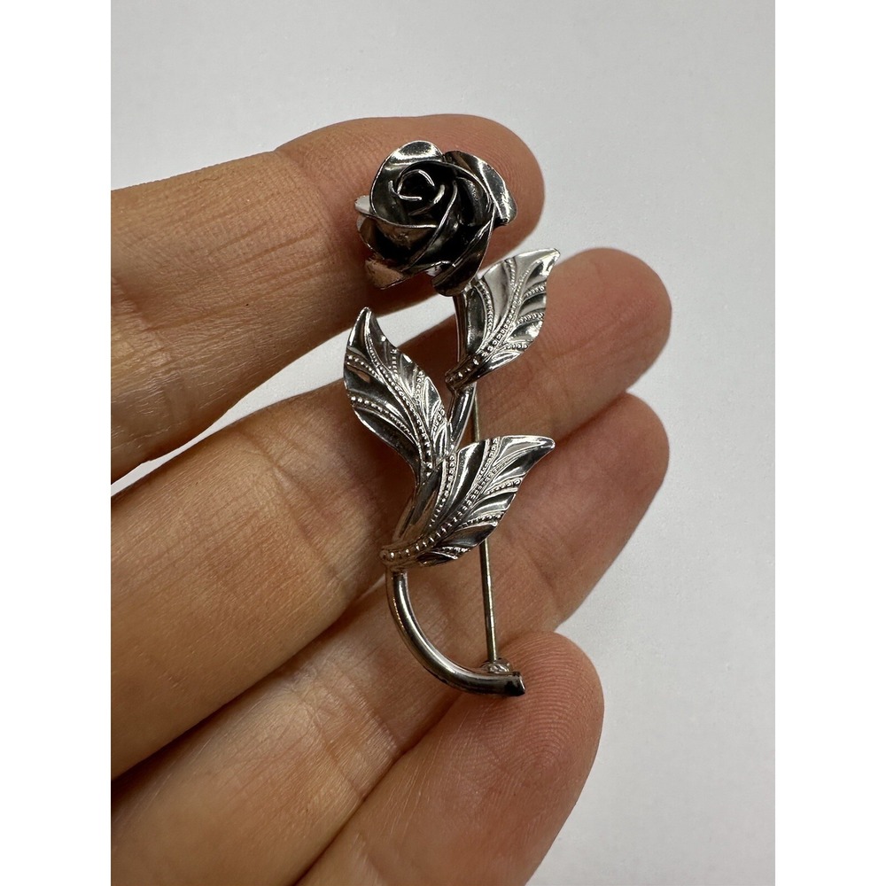 1/20th 12k White Gold Filled Rose Pin Signed HG Flower Brooch Vintage
